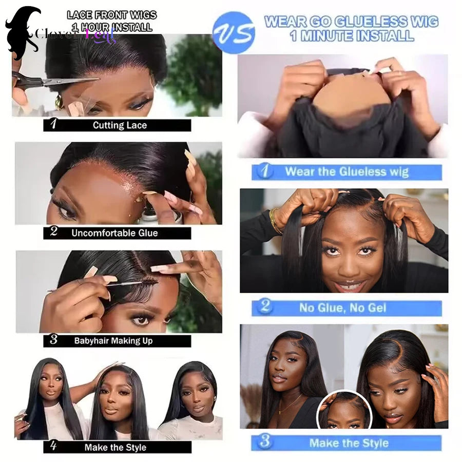 26 Inch 6x4 Glueless Wig Human Hair Ready To Wear Straight Glueless Wigs Pre-Plucked Top Brazilian Wigs for Women Closure Wig