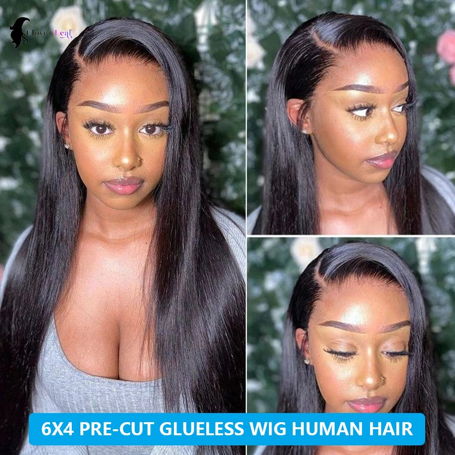 26 Inch 6x4 Glueless Wig Human Hair Ready To Wear Straight Glueless Wigs Pre-Plucked Top Brazilian Wigs for Women Closure Wig