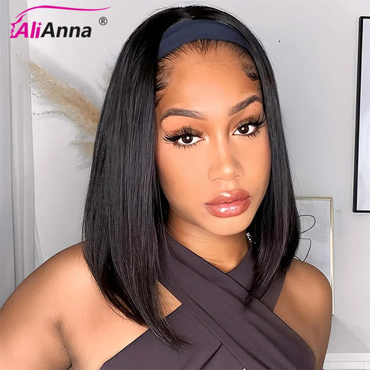 Headband Wigs Human Hair Super Double Drawn Bob Wig