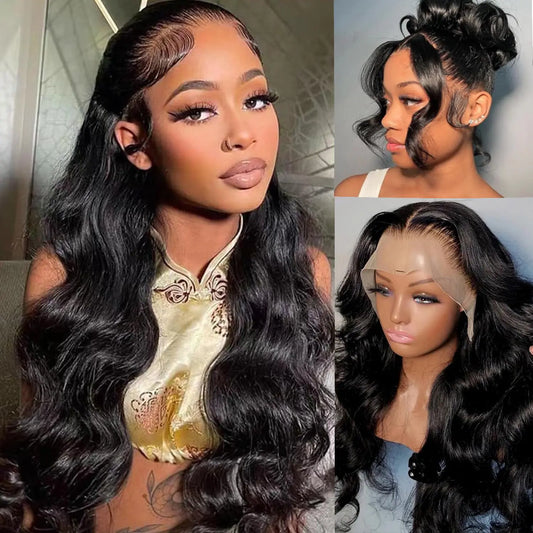 13X6 HD Lace Frontal Wigs 150 Percent Density Body Wave Transparent Lace Front 20 Inch Real Human Hair for Women #1B Brazilian Virgin Hair Glueless Lace Wig Curly Wave Pre Plucked with Baby Hair