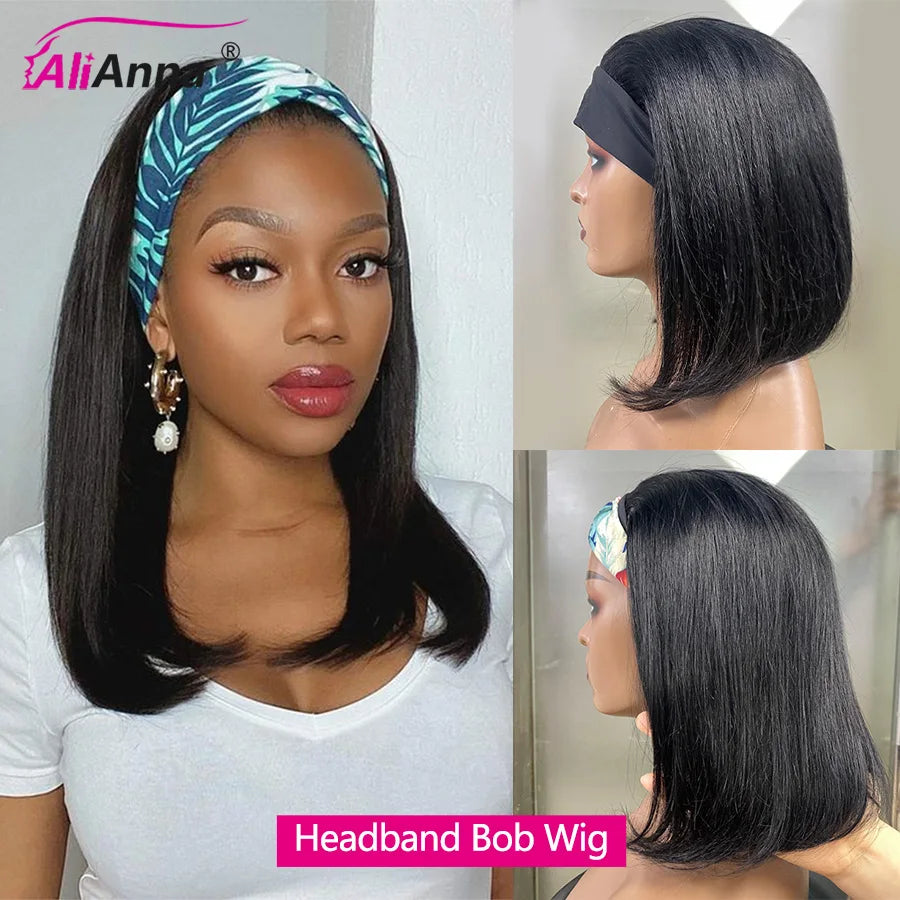 Headband Wigs Human Hair Super Double Drawn Bob Wig