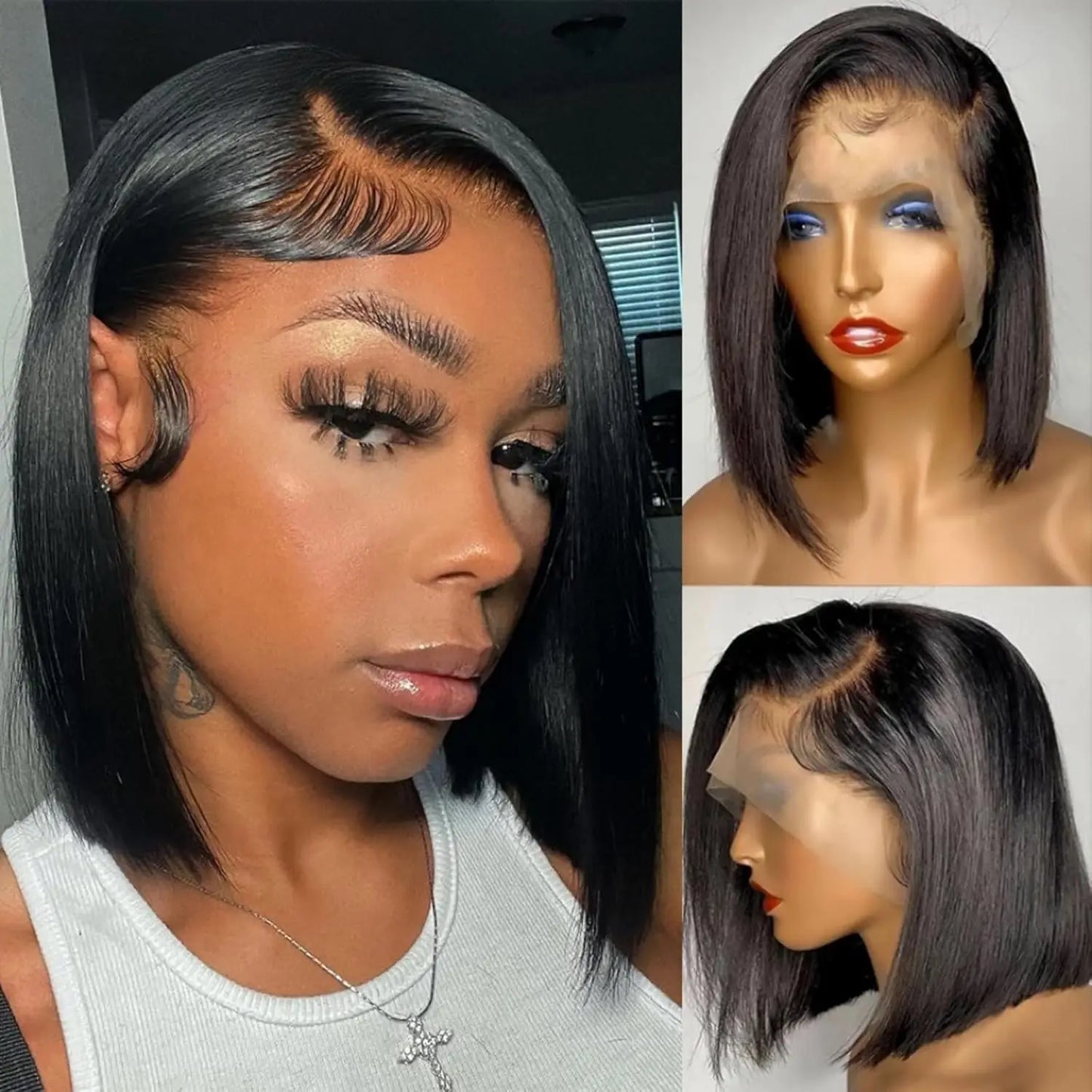 Glueless 3x1 Bob Wig Human Hair Ready To Wear And Go Short Straight Machine Made Bob Wig With Bangs Brazilian For Black Women