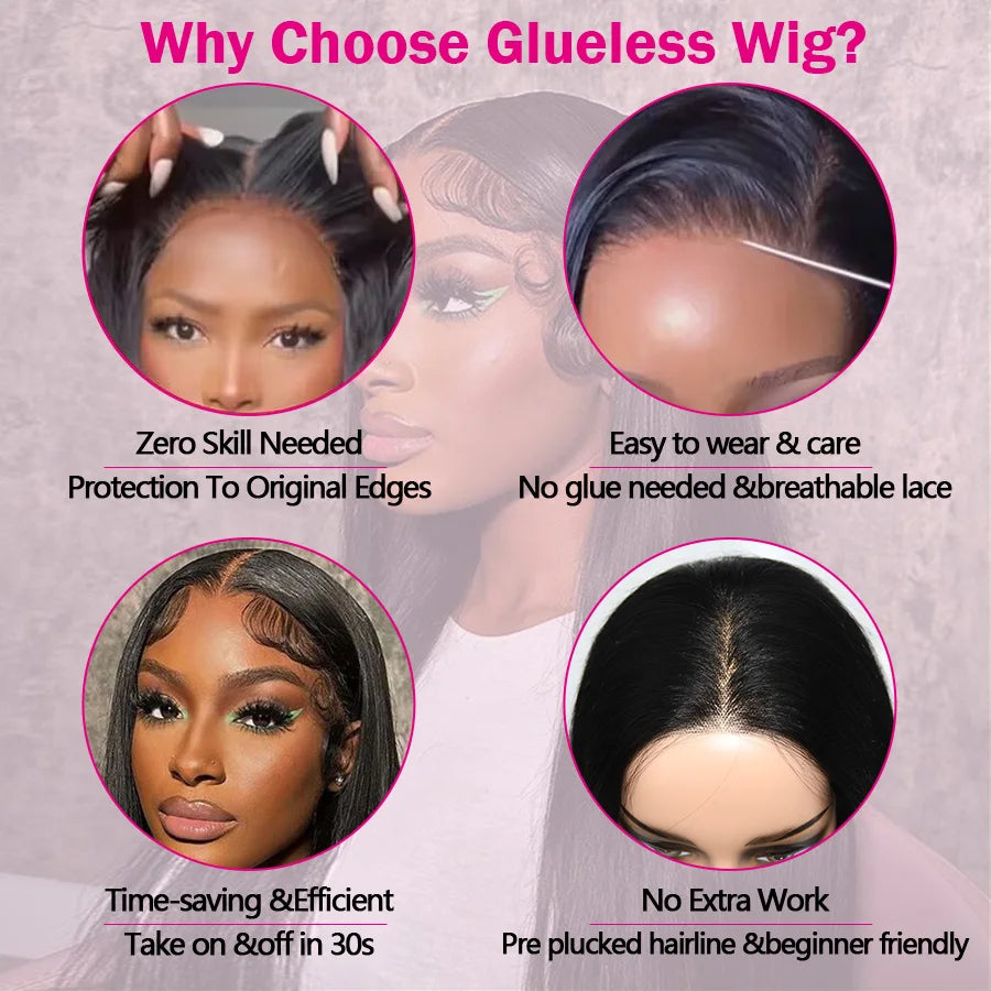 24 26 28 inch Wear And Go Glueless Human Hair Wigs for Women Ready To Wear Brazilian Straight Pre Cut Lace 4x4 Closure Wig