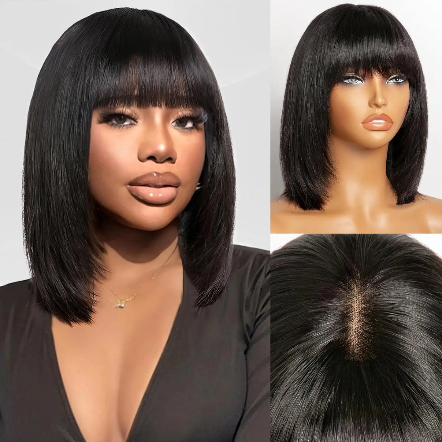 Glueless 3x1 Bob Wig Human Hair Ready To Wear And Go Short Straight Machine Made Bob Wig With Bangs Brazilian For Black Women