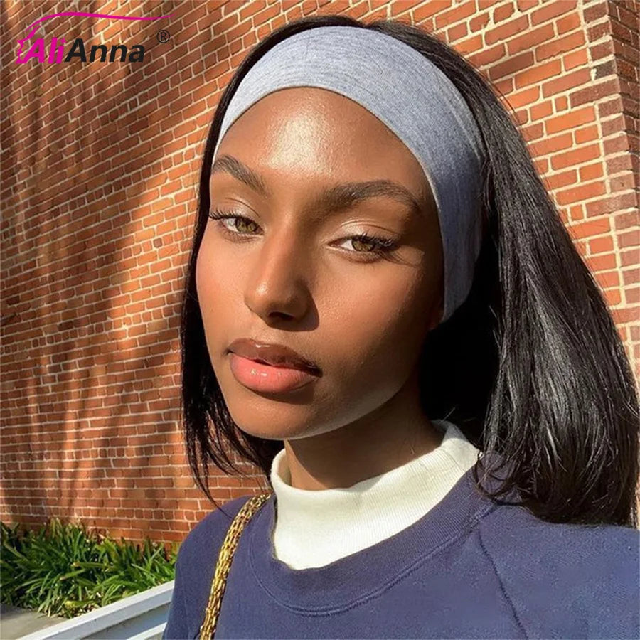 Headband Wigs Human Hair Super Double Drawn Bob Wig