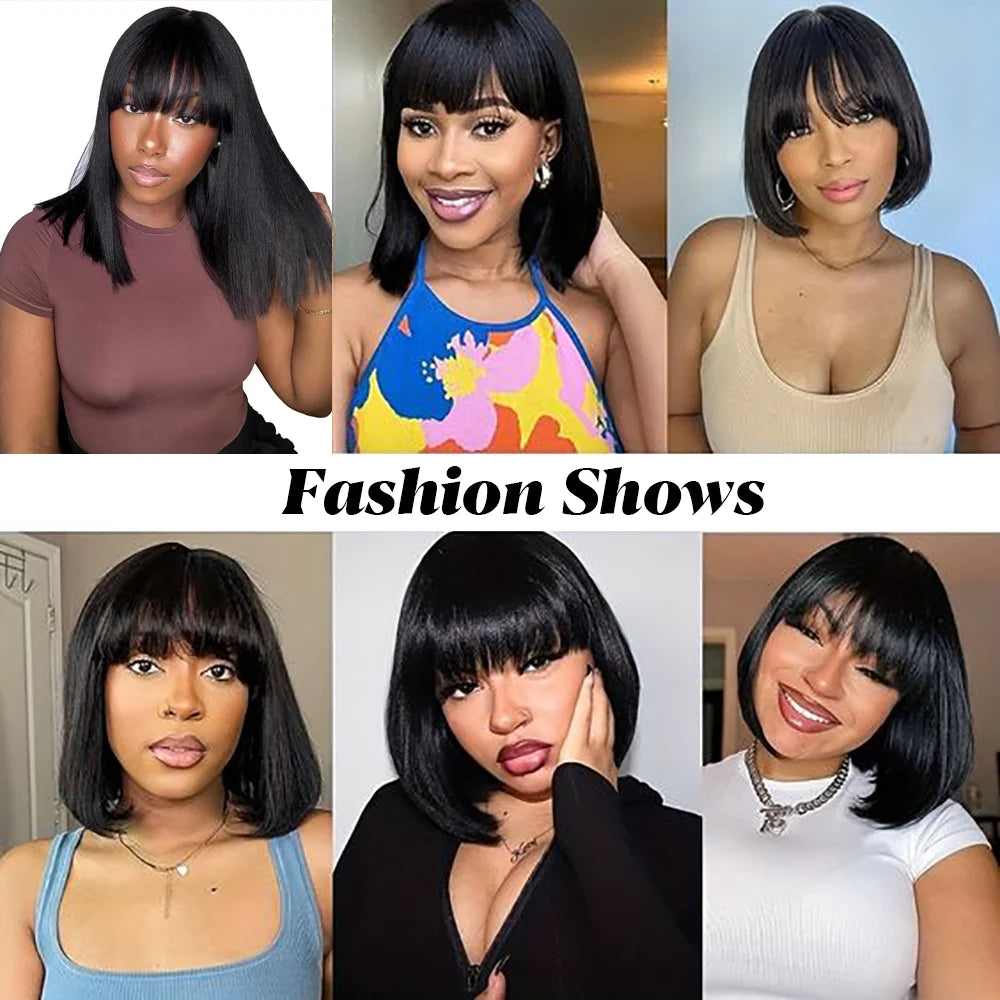 Glueless 3x1 Bob Wig Human Hair Ready To Wear And Go Short Straight Machine Made Bob Wig With Bangs Brazilian For Black Women