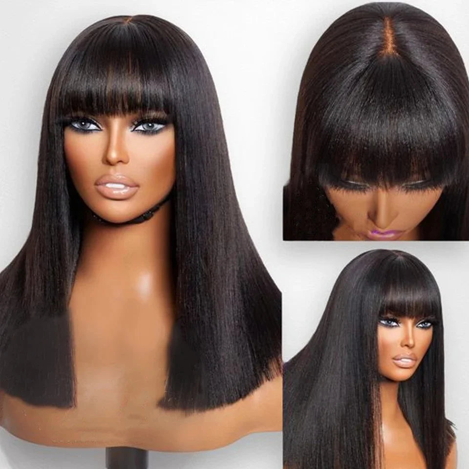 Glueless 3x1 Bob Wig Human Hair Ready To Wear And Go Short Straight Machine Made Bob Wig With Bangs Brazilian For Black Women