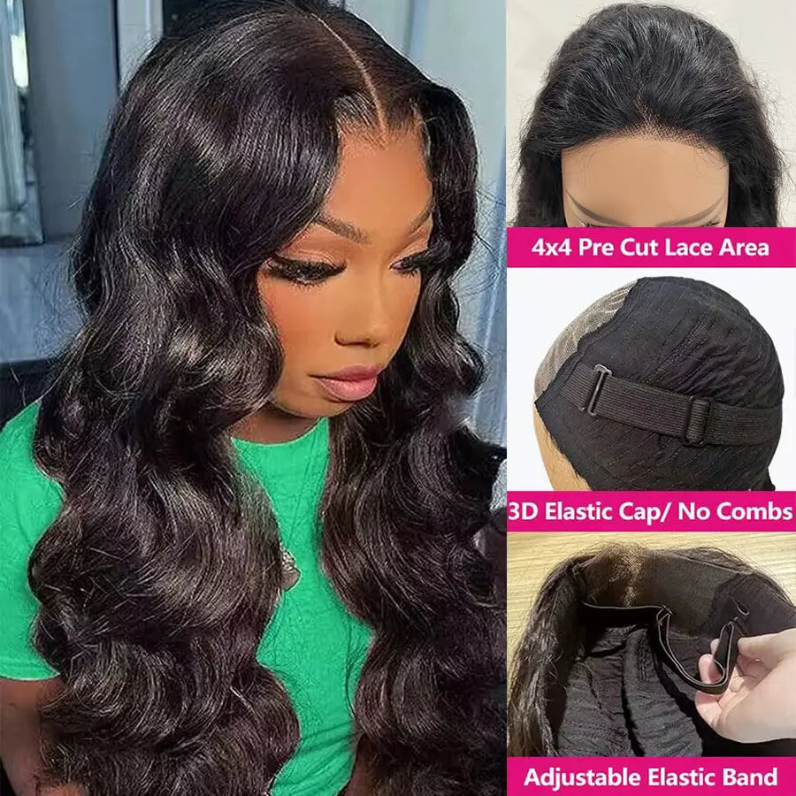 Body Wave Glueless Wear & Ready Go Human Hair Wigs Bleached Knots Pre Cut 6x4 Lace Closure Wig Pre Plucked Hairline