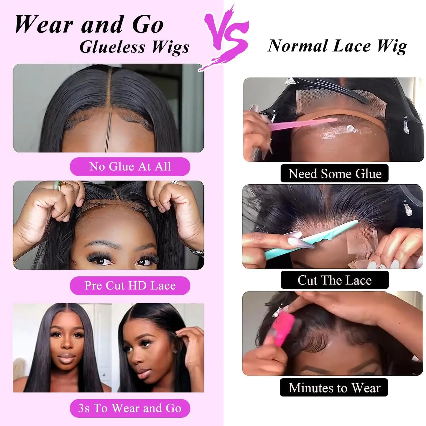 30 inch Glueless Wigs Wear and Go Pre Cut 4x4 5x5 Straight HD Lace Closure Wigs Bone Straight Glueless Human Hair Wigs