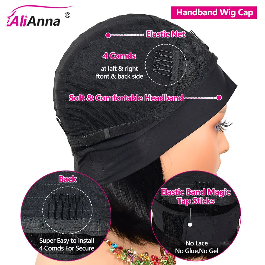 Headband Wigs Human Hair Super Double Drawn Bob Wig