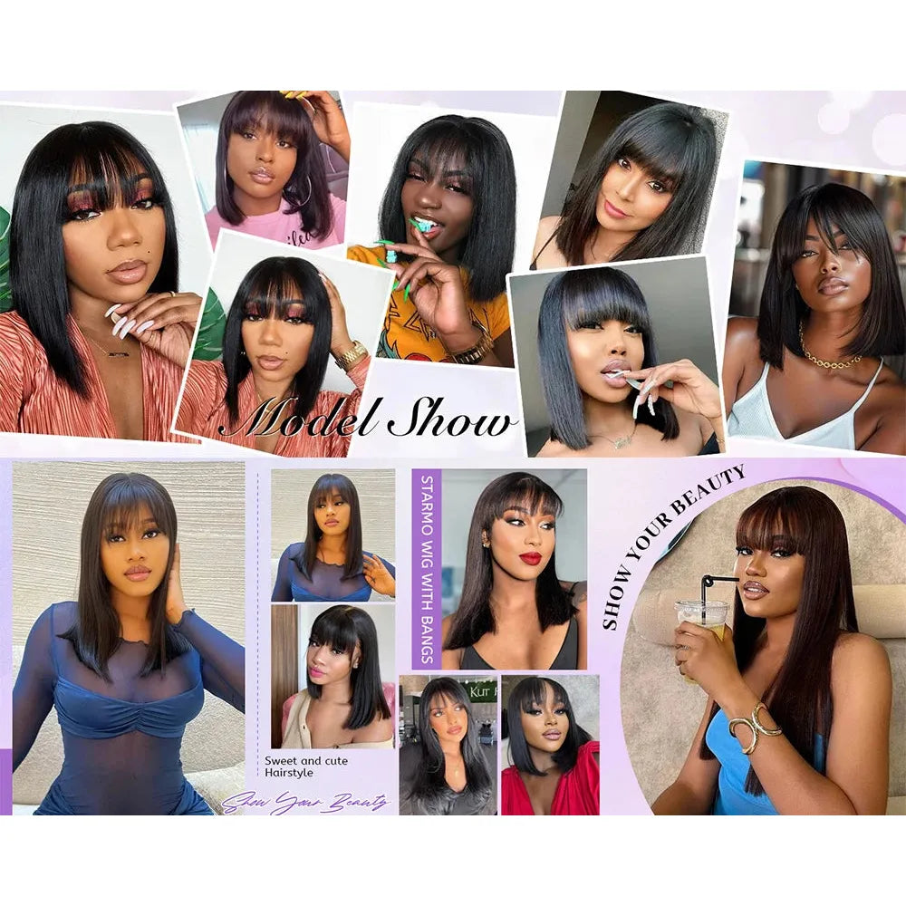 Glueless 3x1 Bob Wig Human Hair Ready To Wear And Go Short Straight Machine Made Bob Wig With Bangs Brazilian For Black Women