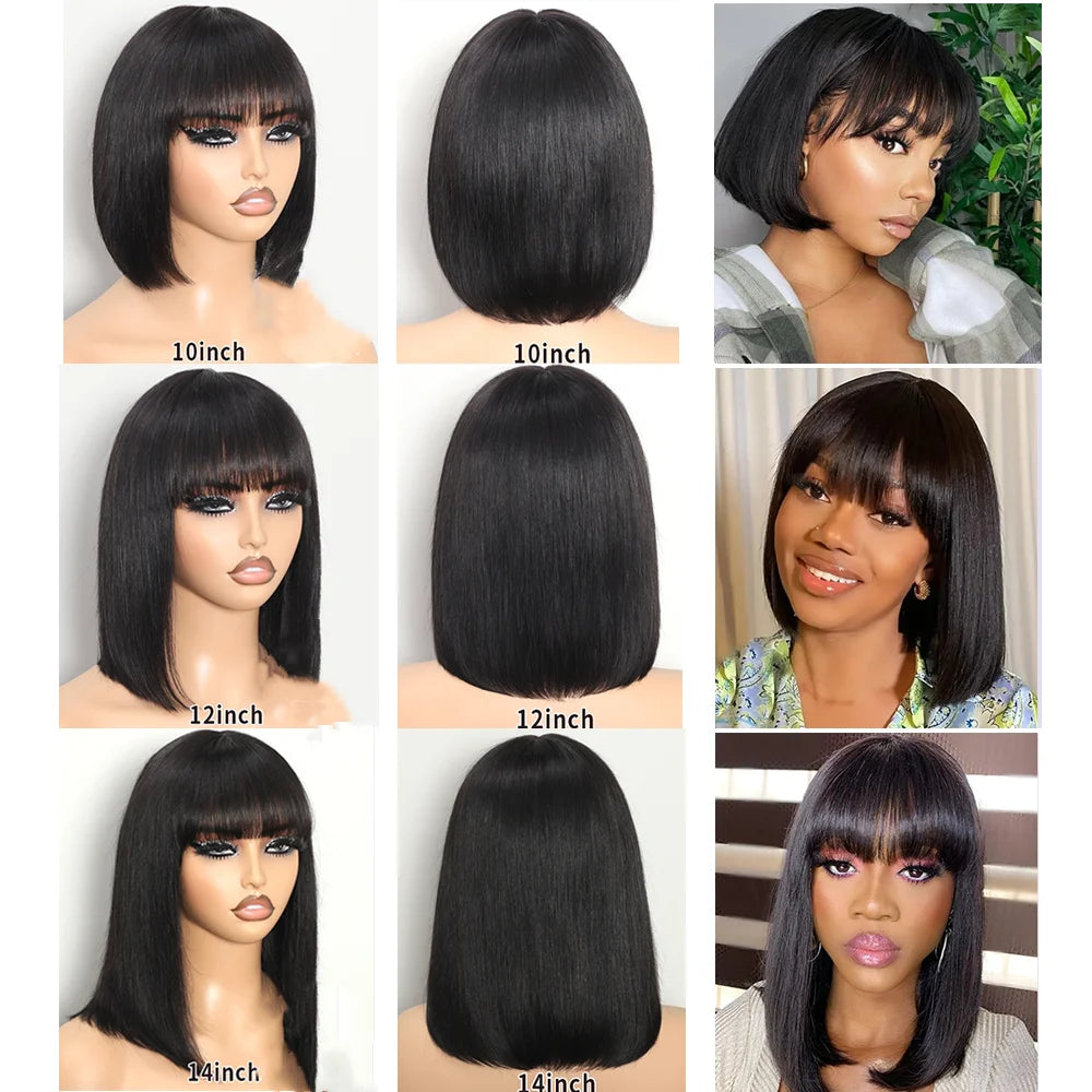 Glueless 3x1 Bob Wig Human Hair Ready To Wear And Go Short Straight Machine Made Bob Wig With Bangs Brazilian For Black Women