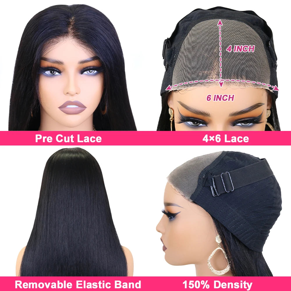 Body Wave Glueless Wear & Ready Go Human Hair Wigs Bleached Knots Pre Cut 6x4 Lace Closure Wig Pre Plucked Hairline