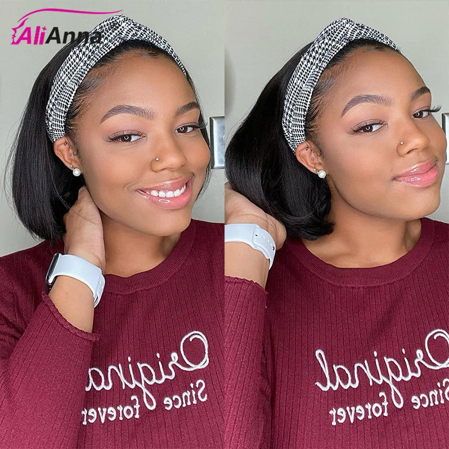 Headband Wigs Human Hair Super Double Drawn Bob Wig