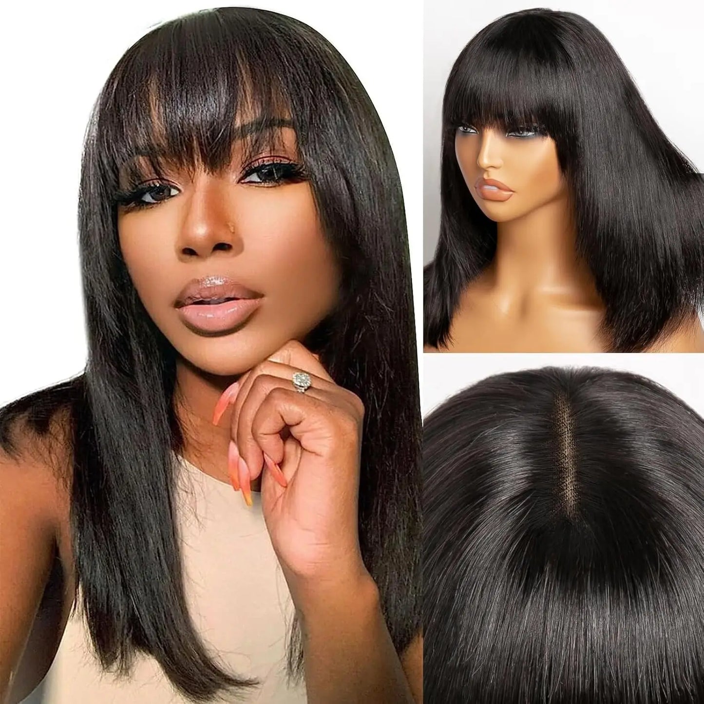 Glueless 3x1 Bob Wig Human Hair Ready To Wear And Go Short Straight Machine Made Bob Wig With Bangs Brazilian For Black Women