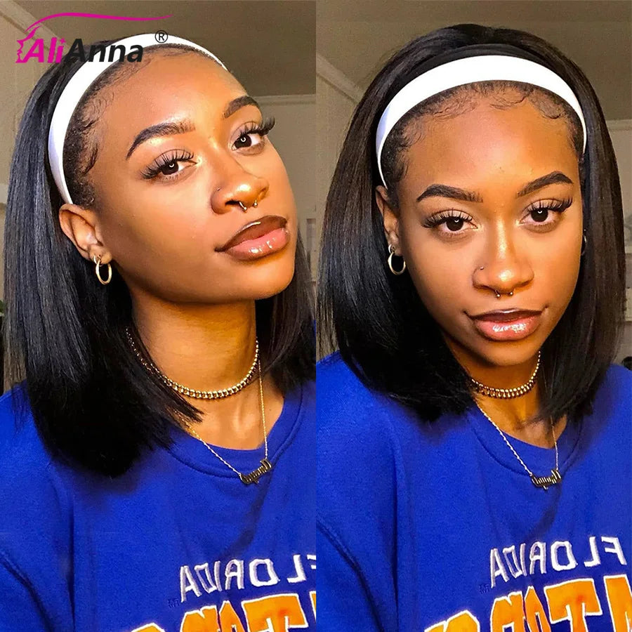 Headband Wigs Human Hair Super Double Drawn Bob Wig