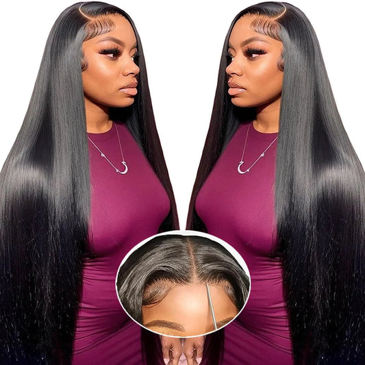 34 Inch Wear and Go Glueless Wigs Human Hair Pre Plucked Pre Cut with Baby Hair 220 Density 5x5 HD Lace Closure Wig 12A Straight