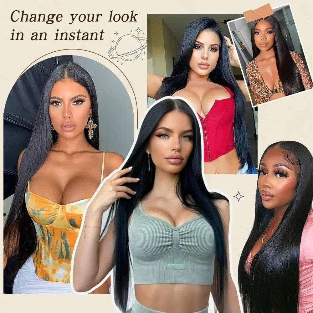 32 Inch Glueless Human Hair Wig Ready To Wear 13X4 Brazilian Straight HD Lace Front 100 Percent Human Hair Wigs