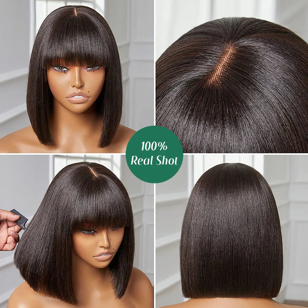 Glueless 3x1 Bob Wig Human Hair Ready To Wear And Go Short Straight Machine Made Bob Wig With Bangs Brazilian For Black Women