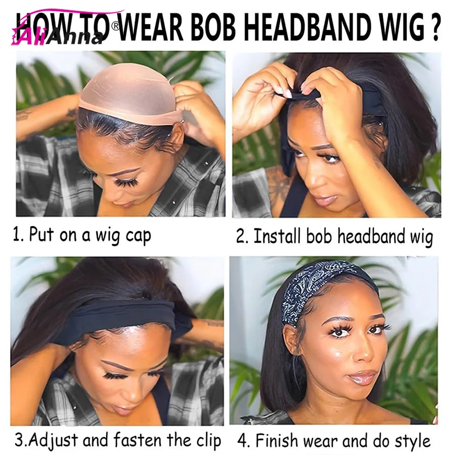 Headband Wigs Human Hair Super Double Drawn Bob Wig
