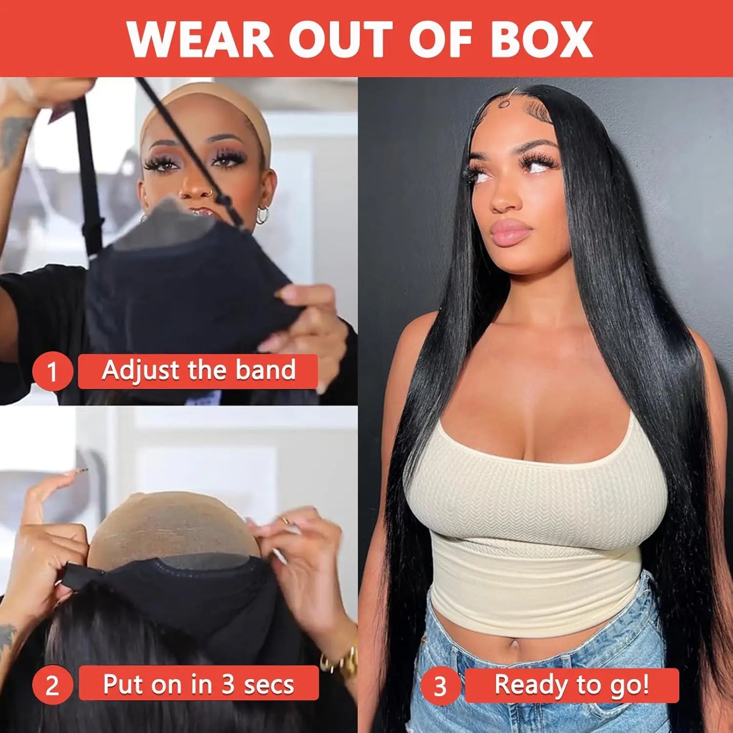 30 inch Glueless Wigs Wear and Go Pre Cut 4x4 5x5 Straight HD Lace Closure Wigs Bone Straight Glueless Human Hair Wigs